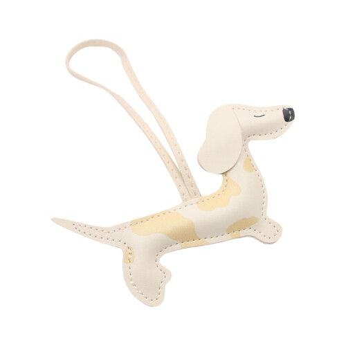 Doppelseitiger 3D-Dackel-Schlüsselanhänger aus PU-Leder-Beige