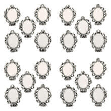 20 Pack Oval Pendant Trays Support Base Pendant-Ancient Silver