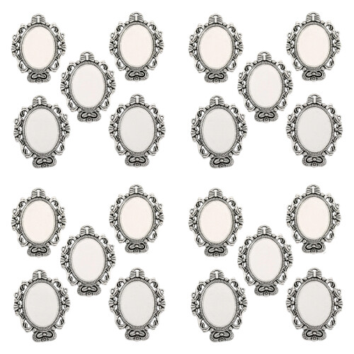 20 Pack Oval Pendant Trays Support Base Pendant-Ancient Silver