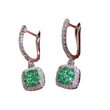 Boucles d'oreilles carrées en cuivre avec zircone pour femme-Vert
