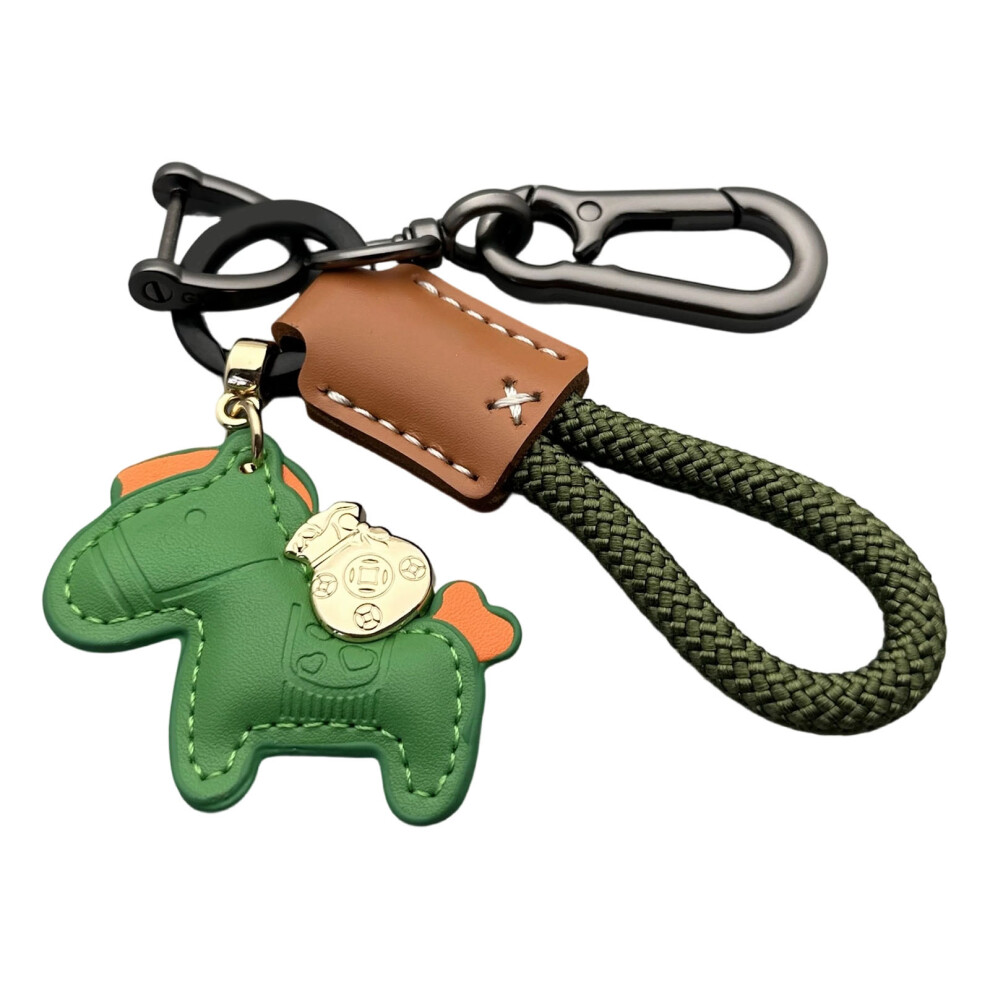 Luxurious Pu Leather Horse Car Keychain Accessory For- Green 7754004087255