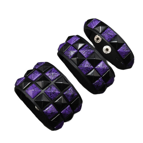 1 Set Punk Gothic Dark Square Stud Leather Bracelets for-F.