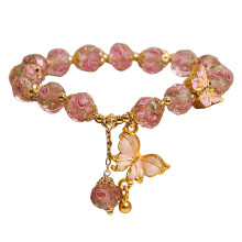 Magnifique bracelet en perles de verre avec rose naturelle-Rose
