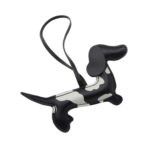 Double Sided 3D Printed Dachshund PU Leather Charm Key-Black