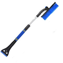 Collapsible Telescopic Car Snow Brush with Double Blade Ice Scraper for Windshield Blue