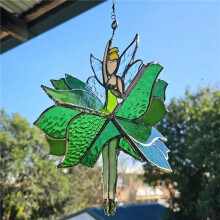 2X Dancing Lady Stained Glass Spinner Outdoor Hanging Decor Garden Decorations Decorative Wind Spinner Butterfly C