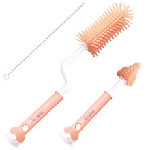 Orange Silicone Baby Bottle Cleaning Brush Set 3 in 1 with Long Handle and 360 Rotation