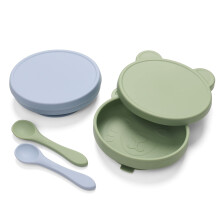 Silicone Suction Baby Bowls with Lids Set – SpillResistant Toddler Feeding, Dishwasher Safe, SeaGreen and LightSteelBlue