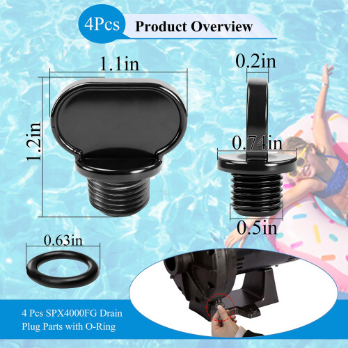 4 Pack Drain Plug Set for Hayward Pool Pump SPX4000FG Fits Select Pump and Filter Models Replacement 1