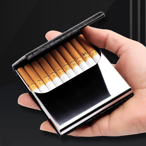 Leather Cigarette Case Black Travel Holder Fits 10 Regular Size Cigarettes Universal One Size 1