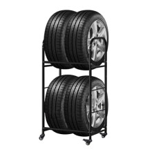 Heavy Duty 2 Tier Rolling Tire Storage Rack with Wheels, Adjustable Garage Organizer Stand