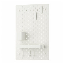 White Wall Mounted Pegboard Organizer with Shelf Hooks and Container, Durable Steel and Fiberboard