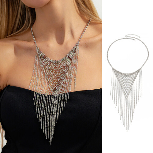 Collier à franges superposées tissé à la main, chaîne en fer 1