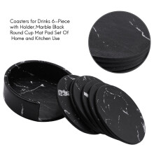Coasters for Drinks 18-Piece with Holder,Black Round Cup Mat Pad Set of Home and Kitchen Use
