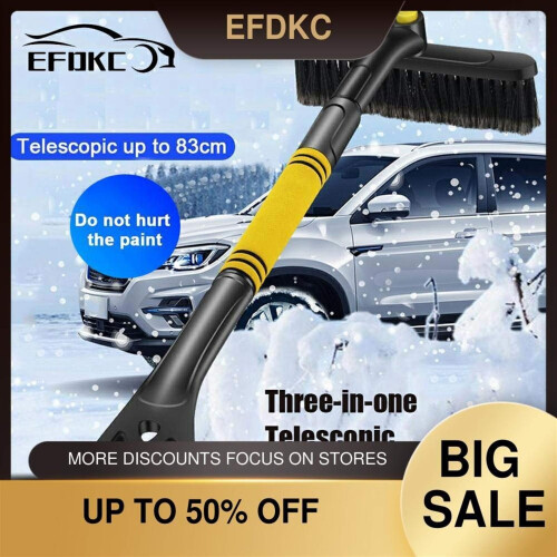 Collapsible Telescopic Car Snow Brush with Double Blade Ice Scraper for Windshield  Blue 1