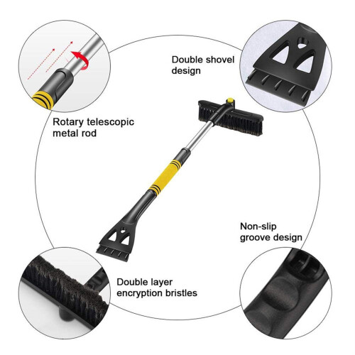 Collapsible Telescopic Car Snow Brush with Double Blade Ice Scraper for Windshield  Blue 2