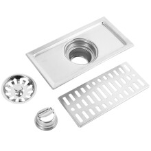3X Scarico per Pavimento Sanitario Nel Acciaio Inossidabile da 20 cm x 10 cm con Griglia Quadrata