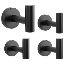 Bathroom Towel Hooks 4 Pack Black, Rustproof 304 Stainless Steel Wall Mounted Robe Hooks