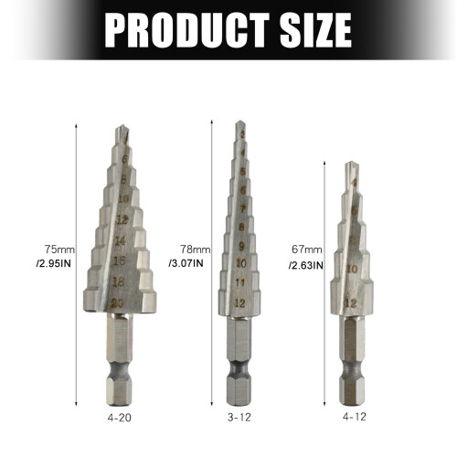Highly Alloy Steel Step Drill Bit Set with Hex Shank for 2
