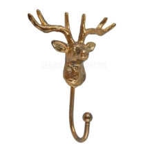 Vintage Golden Deer Head Antler Coat Rack Metal Wall Hook for Keys Towels and Cabin Decor