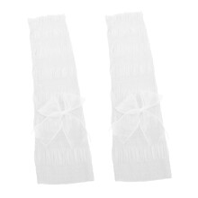 UV Protection Fingerless Lace Arm Sleeves for Women Sheer Tulle Long Gloves with Bowknot