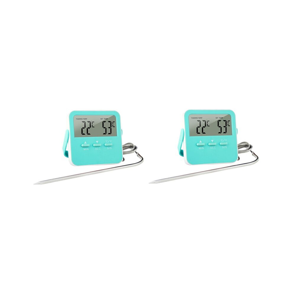 Digital Food Thermometer Cooking Temperature Alarm Cooking Timer with LED Display Stainless Steel Probe Green