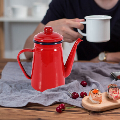 2X 1.1L Enamel Coffee Pot Hand Tea Kettle Induction Cooker Gas Stove Universal Red 2