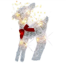 Lighted Christmas 2D Reindeers Outdoor Decorations, Pre-Lit Light Xmas Rudolph & Santa Sleigh with Lights,Baby Deer