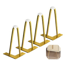 Gold Hairpin Table Legs 10 Inch Set of 4 Heavy Duty Metal Furniture Legs with Rubber Protectors