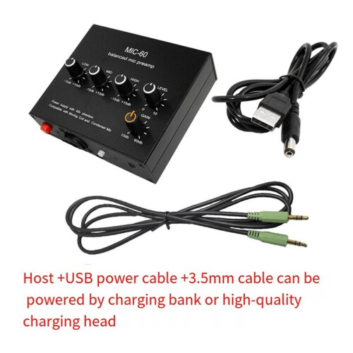 Balanced Dynamic Microphone Amplifier Music Audio Amplifier MIC-60 with 48V Phantom Power with 3.5mm Cable 1