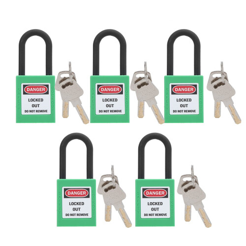 Safety Padlock Green NonConductive Shackle with Writable Label and Secure Key Retention