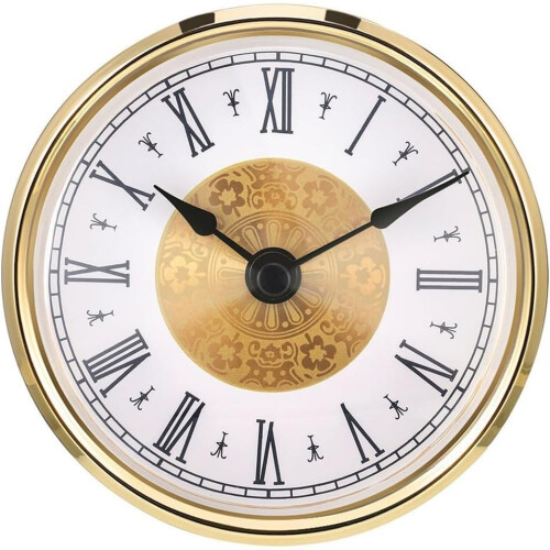 80mm Quartz Clock Insert Gold Trim Roman Numerals for 73mm Hole White Dial Replacement