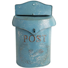 Vintage Blue Metal Wall Mounted Mailbox for Home Outdoor Use, Rustic Design