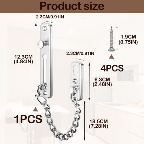 Stainless Steel Door Chain Lock with AntiTheft Spring Lock for Front Door Security and Screws 1