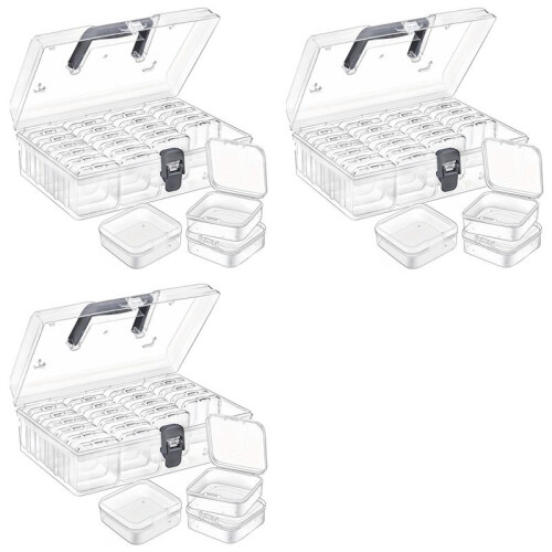 3X Bead Organizer Box with Handle, 24 Pcs Rectangle Storage Plastic Cases,  Clear Bead Storage Containers Boxes