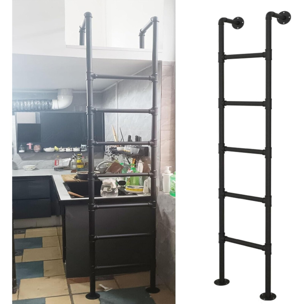 Black Wall Mounted Metal Loft Ladder, 4Ftâ8Ft Adjustable, SpaceâSaving And Durable, 330Lbs Load Capacity 9045646499932
