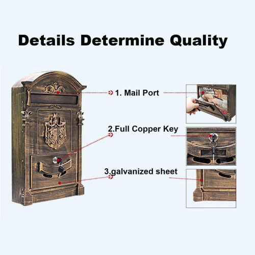 Large Locking Wall Mount Mailbox, Weatherproof Cast Aluminum, Secure Outdoor Mail Box with Keys 2