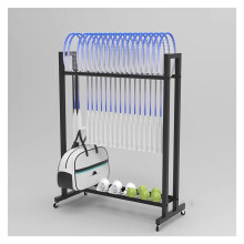 Tennis Racket Storage Rack and Badminton Holder with Lockable Wheels, Steel Frame for Gym School
