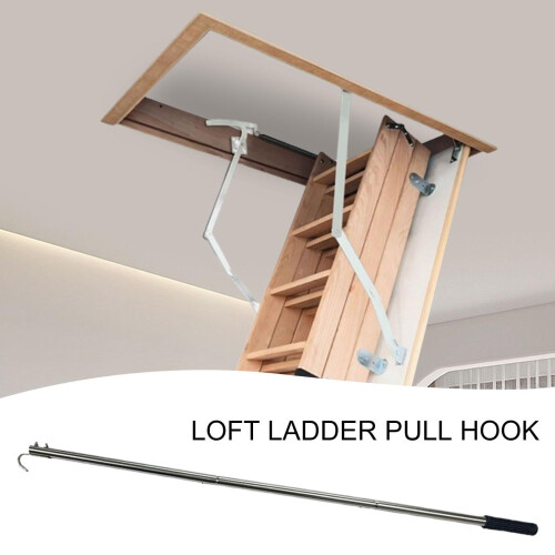 Stainless Steel Attic Ladder Pull Hook 40 Inch Extendable Pull Down Pole with Secure Hook 2