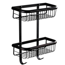 Black Shower Basket with Dual Compartment Design, Bathroom Corner Shelf Organizer, Double Tier