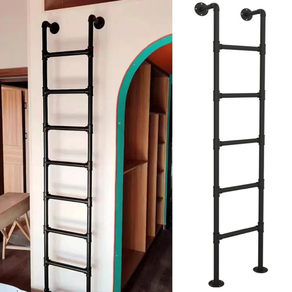 Heavy Duty Attic Loft Ladder 1.9M Black Wrought Iron Fire Escape Ladder 330Lbs Safety Climbing 9771547435198
