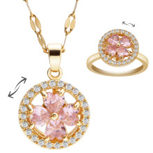 Fidget Necklace Ring with FourLeaf Clover Pink Zirconia, Stainless Steel Spinner for Anxiety Relief