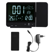 Projektionswecker für den Innen- und Außenbereich, zwei Weckzeiten mit Schlummerfunktion, drahtloser Fernbedienung und Batterie-Backup, farbige