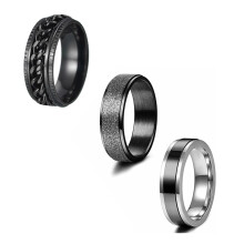 Titanium Steel Fidget Spinner Ring for Men – Black Sand Matte Finish, Smooth Spin, Size 7