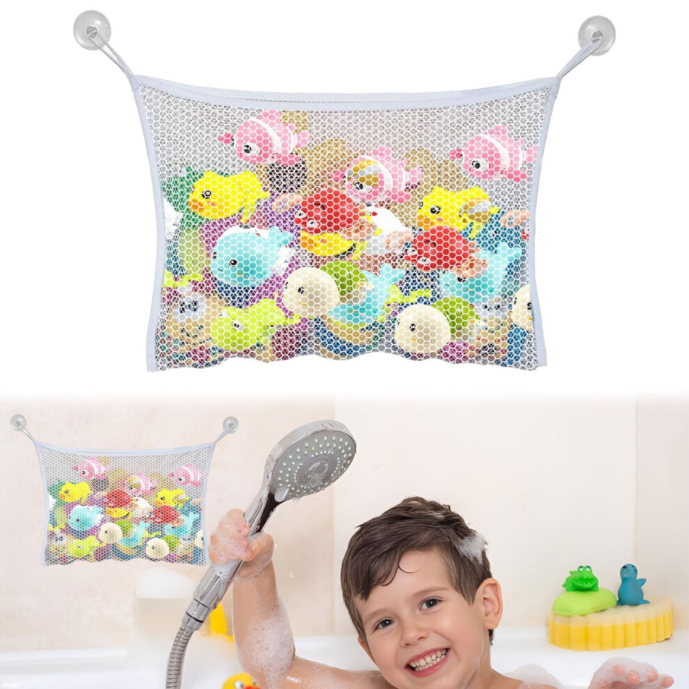 Bath Toy Storage Net with Suction Cups, Large Capacity Mesh Organizer for Bathroom, Foldable Design