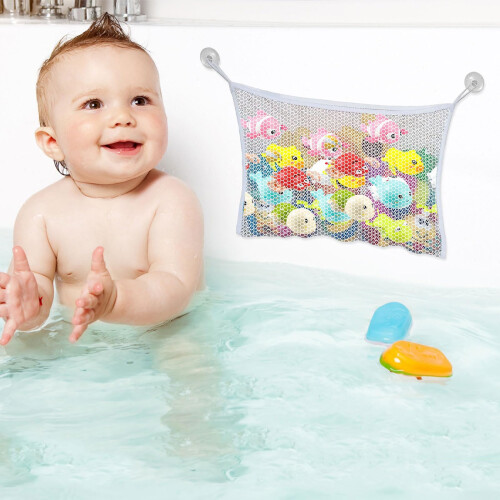 Bath Toy Storage Net with Suction Cups, Large Capacity Mesh Organizer for Bathroom, Foldable Design 1