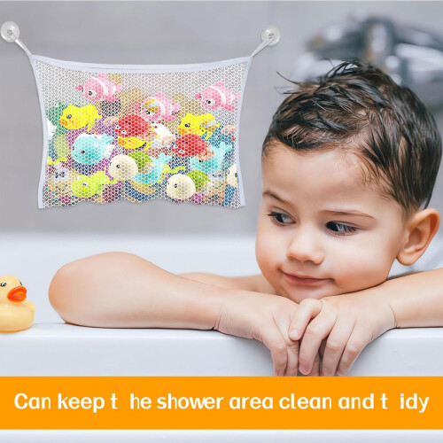 Bath Toy Storage Net with Suction Cups, Large Capacity Mesh Organizer for Bathroom, Foldable Design 2