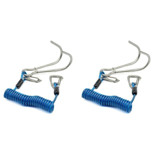 2X Double  Dive  Rafting Hook Stainless Steel  Hook Spiral Coil Spring Cord Dive Safety Accessory -