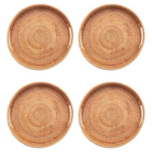 4X Round Rattan Woven Serving Tray with Handles Ottoman Tray for Breakfast, Drinks, Snack for Coffee Table