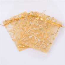500 Stücke 9x12 cm Sheer Kordelzug Herz Organza Schmuck Beutel Hochzeit Weihnachten Favor Geschenk Taschen (Gold)